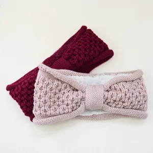 Bandeau tricoté doublé de polaire douce avec nœud, accessoire chaud pour l'hiver.