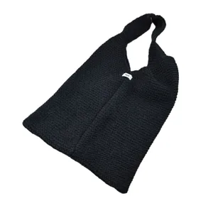 Schwarze gestrickte Hobo Tasche Winter weiche Woll Schultertasche lässige eiförmige Handtasche