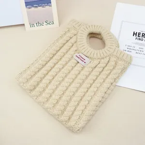 Beige Strick Handtasche für Damen, lässige Zopfmuster Tasche mit rundem Griff im Alltag.