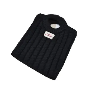 Schwarze minimalistische Strick Handtasche im koreanischen Stil, schicker Woll Shopper.