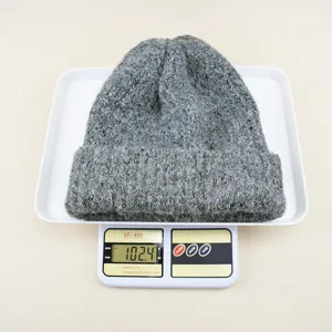 Grey knit beanie hat winter warm woolen cap soft slouchy cuff beanie solid color cozy headwear