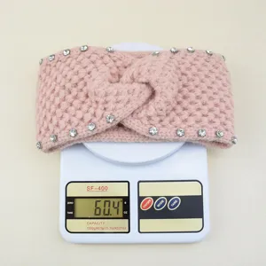 Rosa gestricktes Strass Twist Stirnband Ohrwärmer Winter Haaraccessoire Haarbänder
