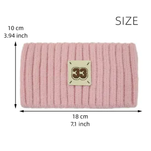 Fascia in maglia rosa con ricamo numero 33, fascia per capelli a coste verticali larghe.