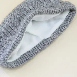 Grey knit winter headband detail, fleece lined wide ear warmer for cold weather accessories.
