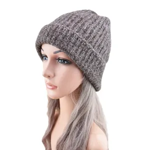 Cozy knit beanie winter hat for women, casual slouchy cuff wool feel ski cap daily warm