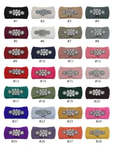 Fascia lavorata a maglia con strass di cristallo, ampia fascia invernale calda vari colori.