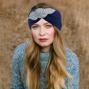 Knitted rhinestone headband with sparkling crystal leaf embellishment for women hair accessories.