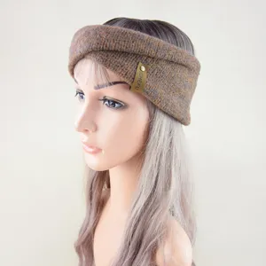 Knitted mohair cross headband winter warm ear warmer solid color thick hair band accessory