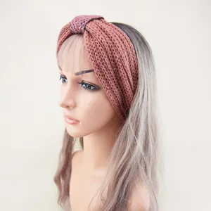Knitted headband for women winter warm hair band thick ribbed ear warmer bow knot headwear