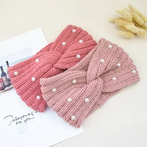 Fascia per capelli in maglia di perle torta morbida calda invernale accessorio moda