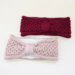 Bandeau tricoté nœud hiver chaud doublé polaire accessoire cheveux ensemble détail