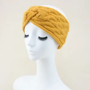 Gestreicktes Haarband in Gelb, breites Design für warme Ohren im Winter, Yoga und Gesichtswäsche.