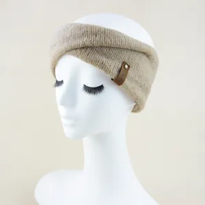 Knitted mohair twist headband, wide winter ear warmer, beige hair band for daily wear.