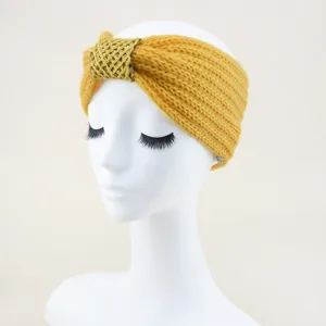 Yellow knit sequin headband hair accessory detail showcasing textured elastic winter warm design.