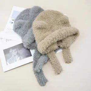 Pluche berenoren gebreide muts, schattige winter warme pluizige muts met oorkleppen.