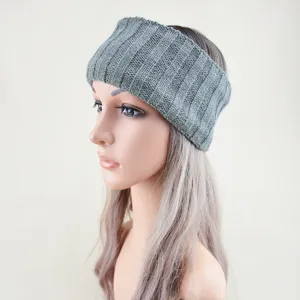 Knitted wide headband detail showing the coarse ribbed texture and plush lining construction.