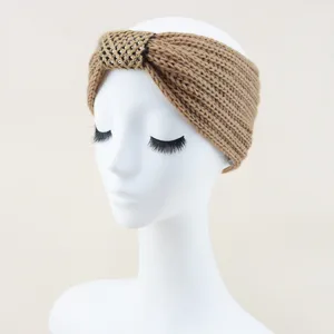 Knitted Sequin Headband Ear Warmer Winter Hair Band Elastic Ribbed Hair Accessory Brown
