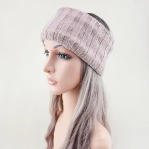 Thick ribbed knit headband for women, fleece lined winter ear warmer hair band accessory.