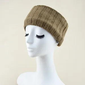 Knitted wide headband for women, stylish brown winter ear warmer hair accessory for daily wear.
