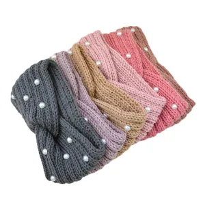Fascia per capelli incrociata in maglia di perle fascia invernale calda accessori per capelli