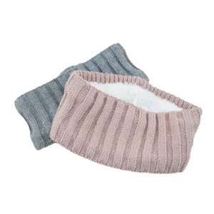 Knitted fleece-lined wide headband ear warmer winter cozy hair accessories for women.