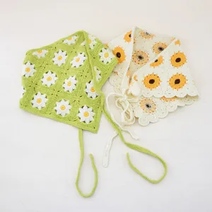 Handgemaakte gehaakte bloemen bandana hoofdband, schattige madeliefje zonnebloem sjaal.