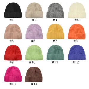 Assorted candy colors chunky knit beanie hat details, soft warm winter pullover for kids.