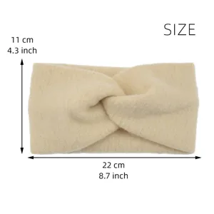 Beige Strick Kreuz Stirnband Winter warm Haarschmuck weich elastisch Haarband Damen