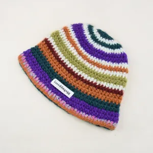 Bonnet tricoté au crochet rayé coloré fait main bonnet chaud d'hiver slouchy femme