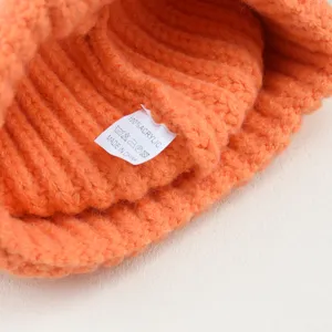 Kids orange knit beanie hat toddler warm pullover cap winter solid color thick acrylic