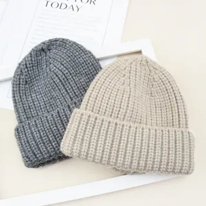 Children thick knitted beanie hat autumn winter warm solid color wool cap for kids boys
