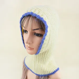 Pasamontañas de punto cálido invierno grueso gorro acanalado para mujer deportes de esquí.