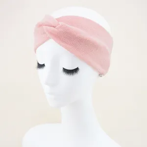 Knitted stretch cross headband for women, pink yoga hair band and washing face wrap.