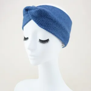 Blaues gestricktes geknotetes Stirnband, Fleece Haarband fuer Yoga, Sport und taegliches Waschen.