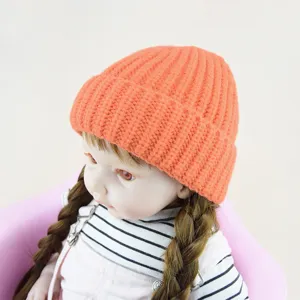 Kids chunky knit beanie hat toddler solid color winter warm pullover cap detail view