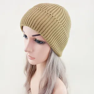 Elegante berretto in maglia a coste kaki, caldo cappello di lana invernale per sport e uso.