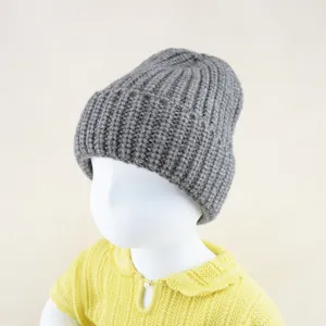 Kids knitted beanie hat chunky winter warm solid color casual soft pull-on cap for toddler