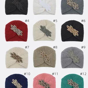 Mujer invierno gorro turbante de punto con bordado de cuentas elegante gorro cálido multicolor