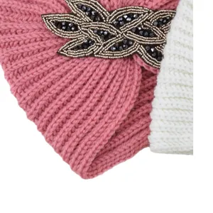 Chic sombrero turbante de punto con cuentas de cristal para mujeres, gorro de invierno cálido.