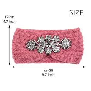 Fascia per capelli in maglia con strass dettaglio 22x12cm e fiore di cristallo luminoso.