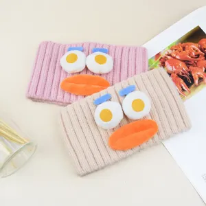 Verrücktes Strick Stirnband mit großen Augen und Mund, weiches Haarband für Yoga und Waschen.