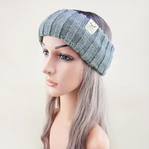 Cozy knit headband with cute smiley face patch, warm winter hair accessory for yoga wash face.
