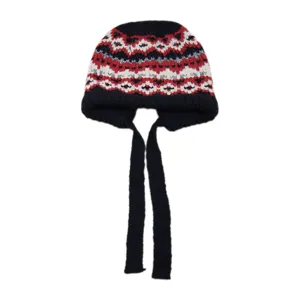 Damen Winter warme Strickmütze Ohrenklappen Zöpfe geometrisches Rautenmuster Freizeitmütze