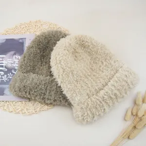 Πλεκτό σκουφί από χνουδωτό μαλλί χειμερινό ζεστό γυναικείο αξεσουάρ μόδας outdoor