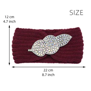 Knitted rhinestone headband winter warm hair band women stylish sparkle crystal hair accessories
