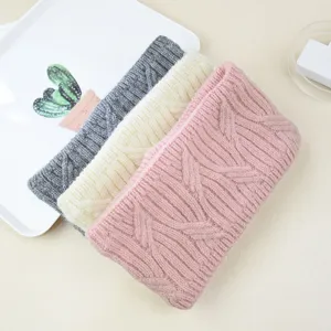 Knitted fleece lined wide headband winter warm earmuff hair band for women grey white pink