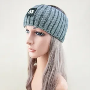 Fascia in maglia a costole da donna, fascia per capelli calda invernale con dettaglio ricamo numerico.