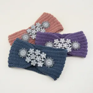 Set fascia per capelli in maglia con strass, fascia invernale accogliente, accessorio elegante