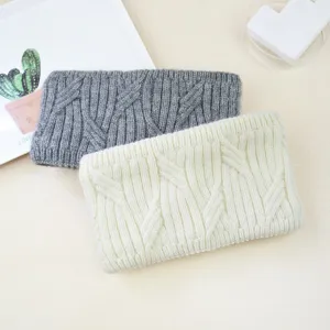 Knitted wide headband winter warm ear warmer thick plush lined hair accessory grey white
