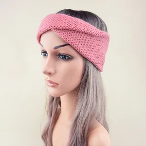 Rosa Strick Twist Stirnband Ohrenwärmer, gemütliches breites Haarband für Yoga und Alltag.